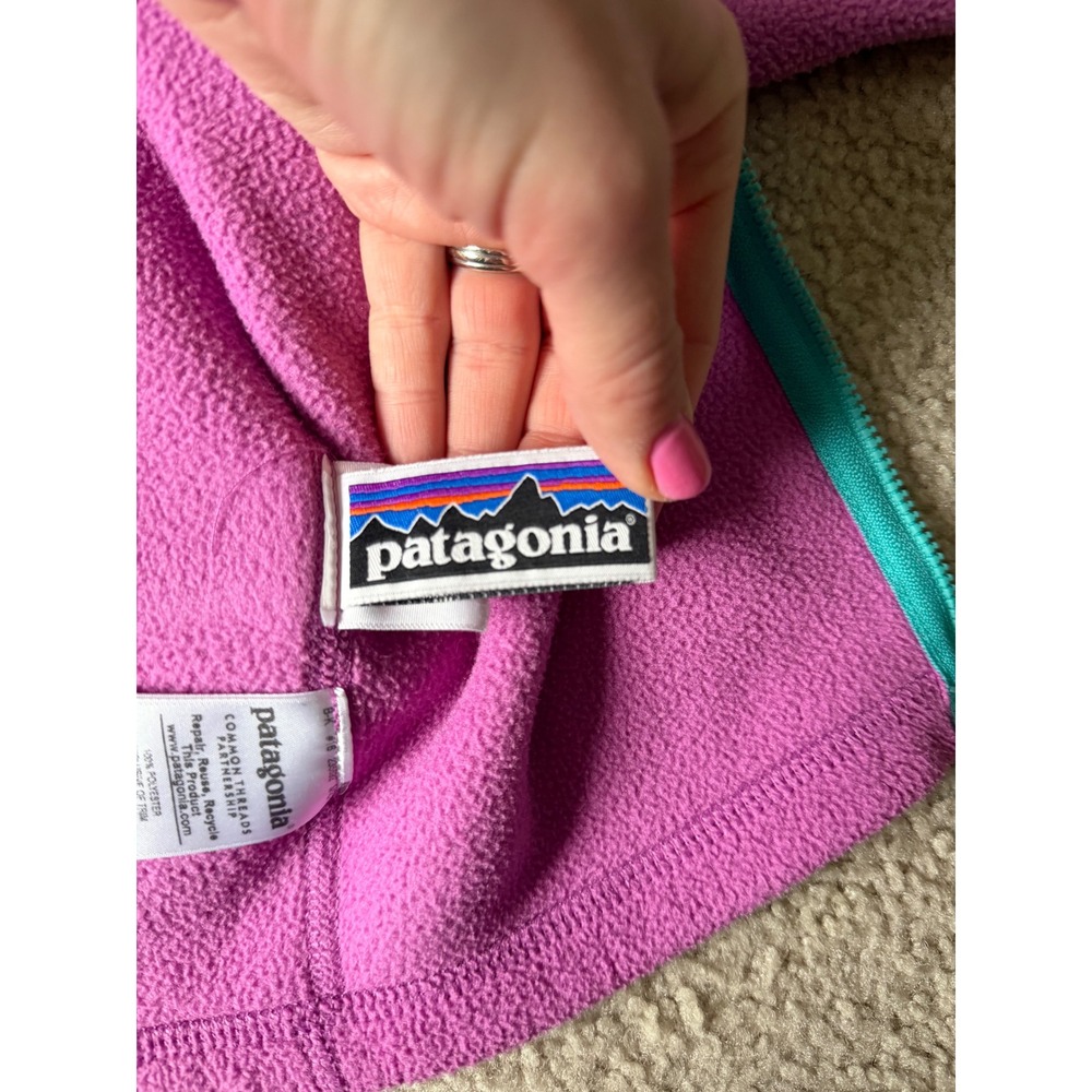 Patagonia Kids Synchilla Full Zip Fleece Hoodie Magenta Purple Teal Trim 2T - Picture 7 of 7
